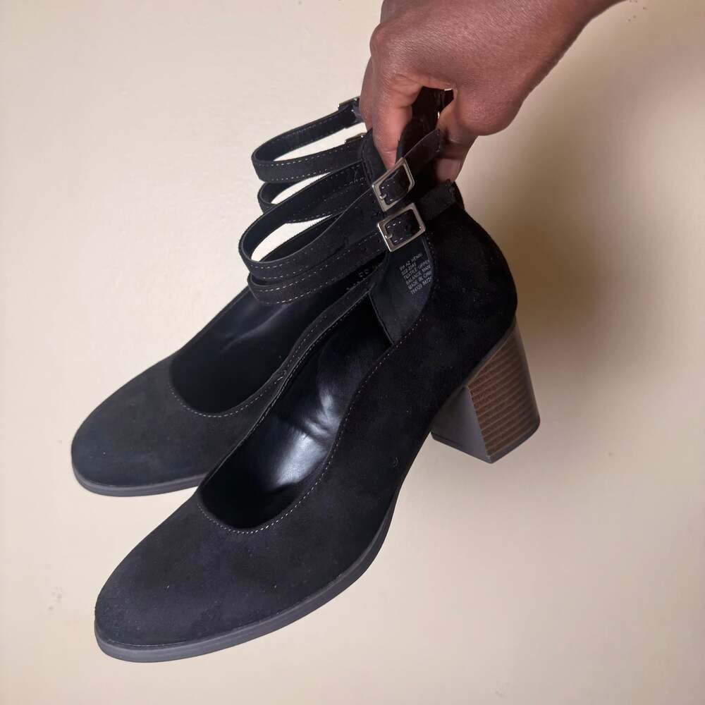 Black Mary Jane Heels Chunky Heel Strappy Pumps